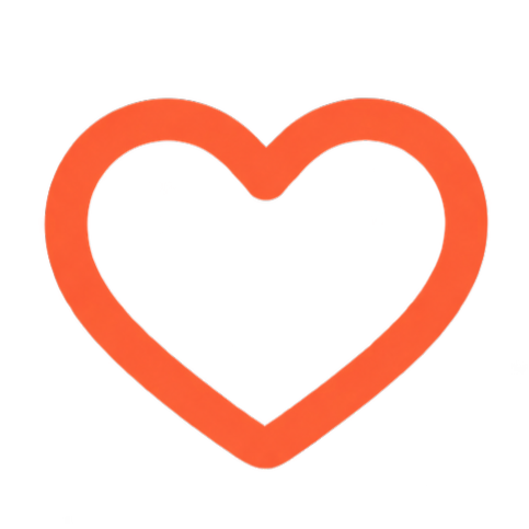 A minimalist orange outline heart icon on a solid white background.