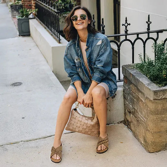 Suri Leather Comfy Memory Foam Footbed Cork Adjustable Buckle Slip on Outdoor Slides for Women